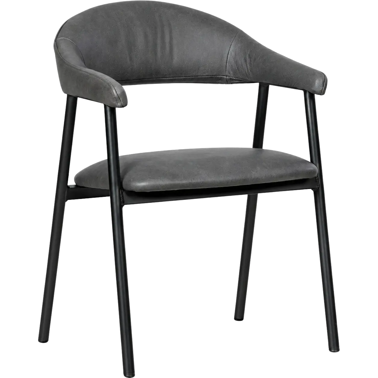 afbeelding van Leren eetkamerstoel met armleuning Line - Vintage Grey (grijs)